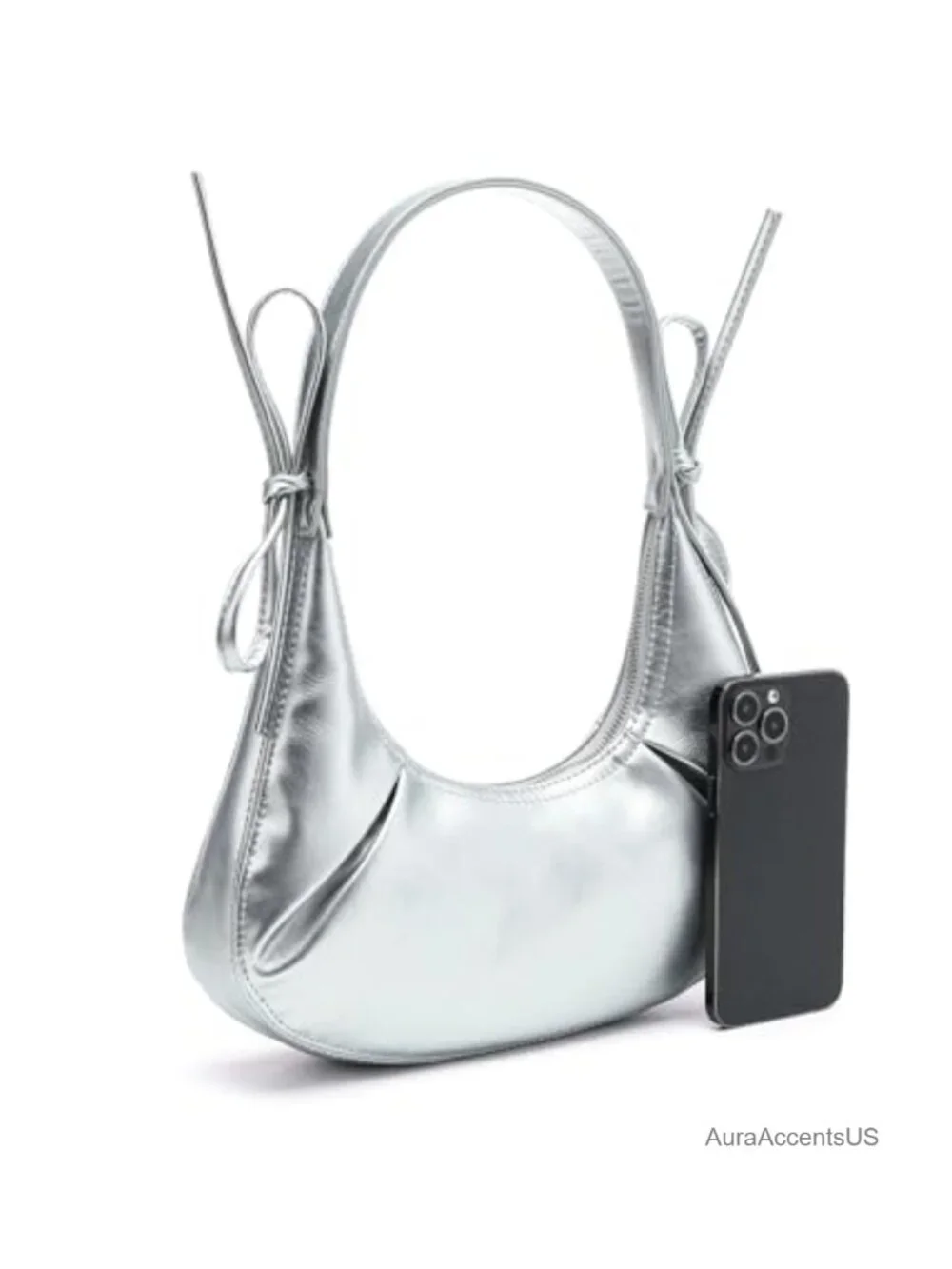 Vegan Leather Crescent Hobo Shoulder Bag with Zipper Closure